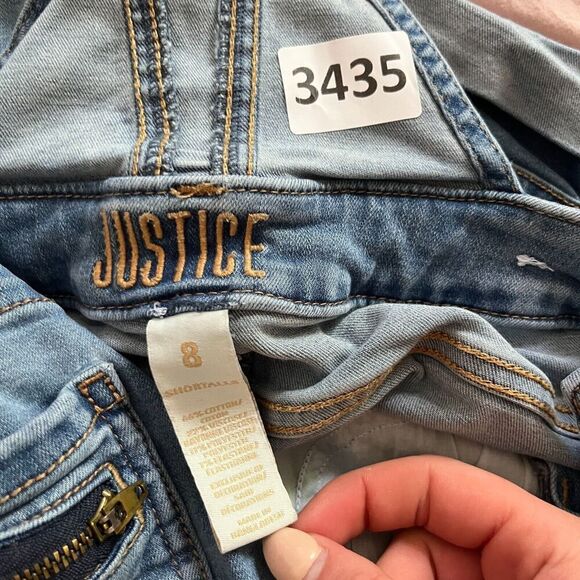 Justice Shortalls Girls Light Blue Overall Short 8 Denim Distressed Jeans - Picture 2 of 9